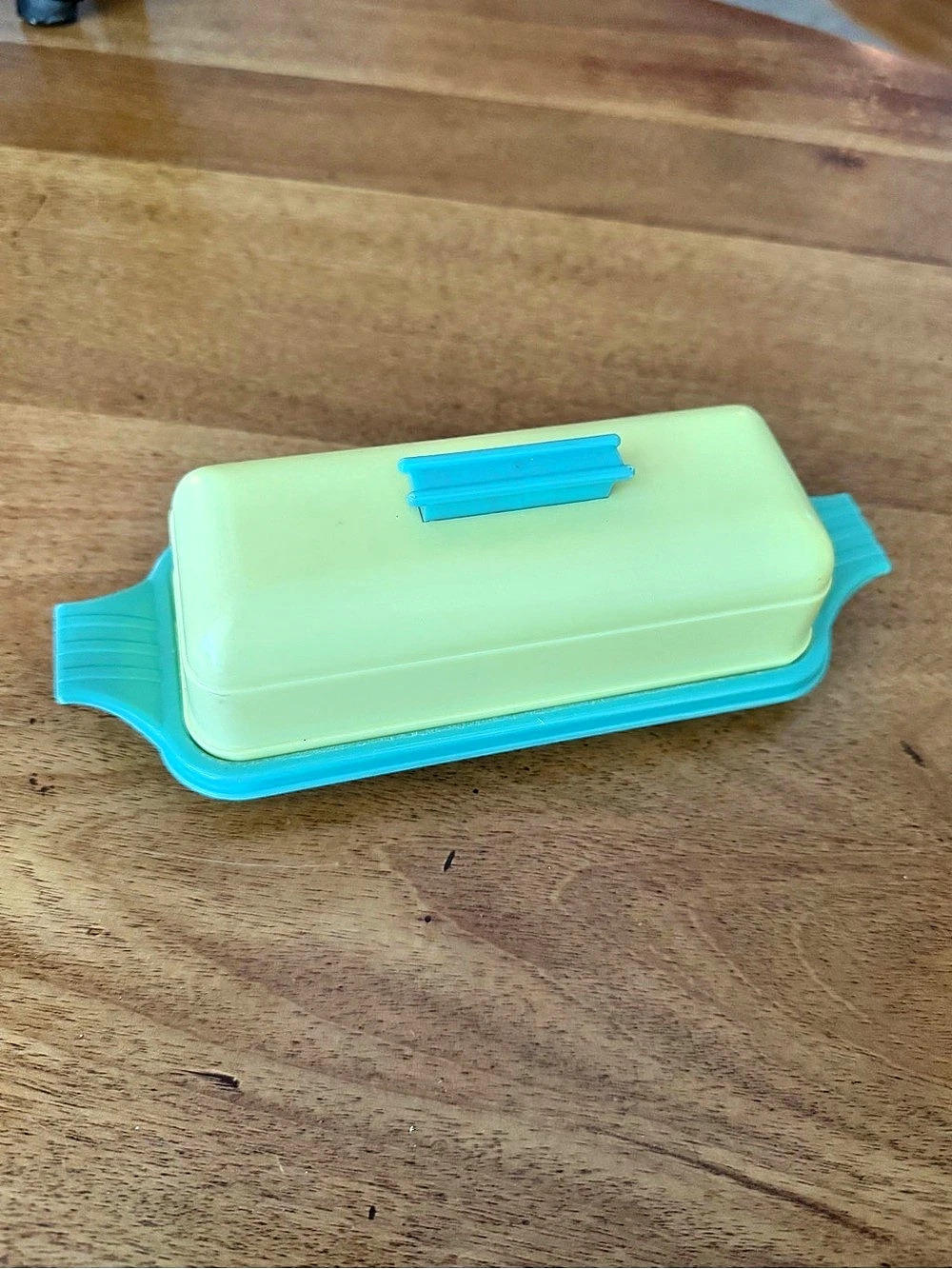 Vintage Burrite #358 Plastic Butter Dish Teal Aqua Yellow MCM Retro 1950s USA